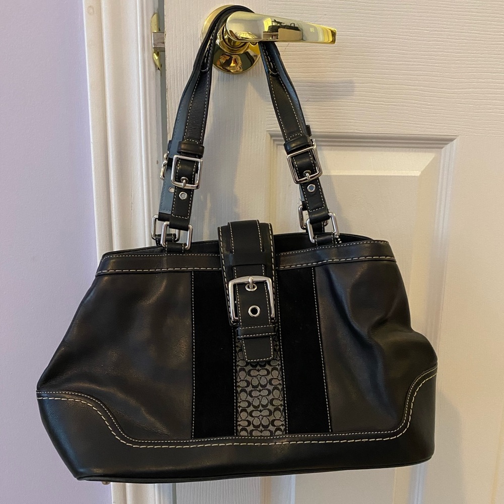 Back leather coach handbag purse